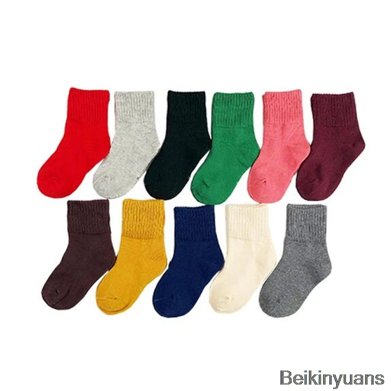 

Kids socks cotton autumn and winter fashion simple solid color boys and girls trend Europe and the United States warm socks