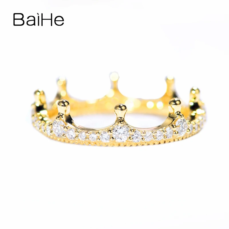 

BAIHE Solid 14K Yellow Gold 0.55ct H/SI Natural Diamond Crown Ring Women Princess Trendy Fine Jewelry Anillo corona خاتم التاج