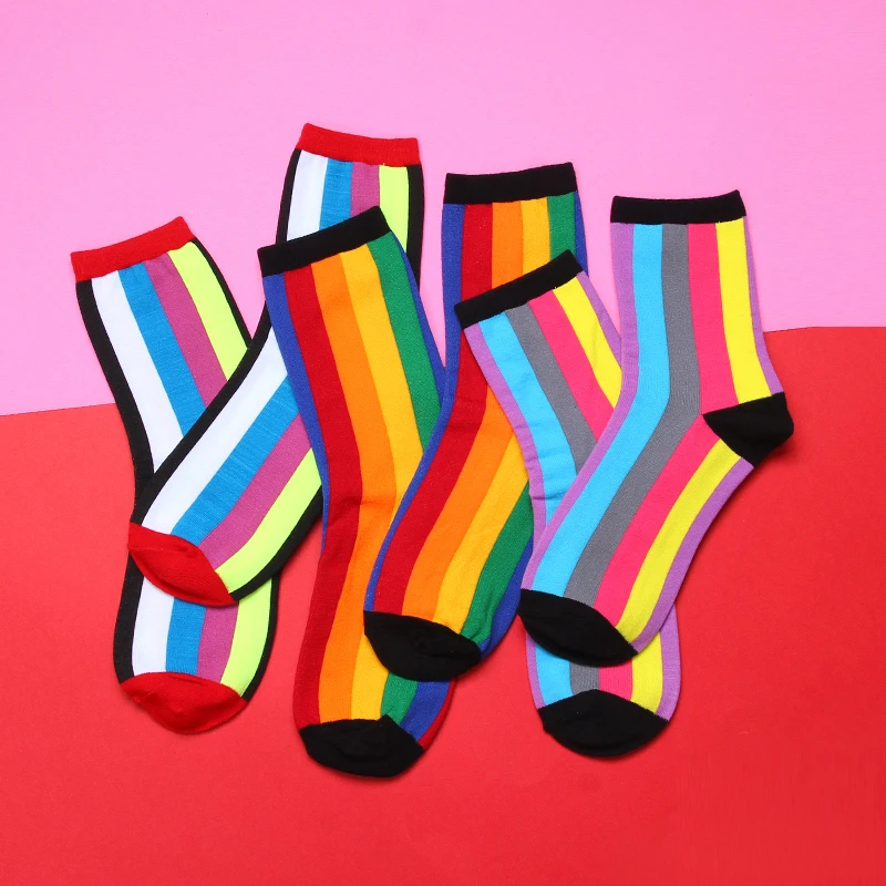 Модные радужные носки для женщин Человек Полосатый Harajuku Happy носки для девочек повседневное Спорт уличная хип хоп забавные носки Унис
