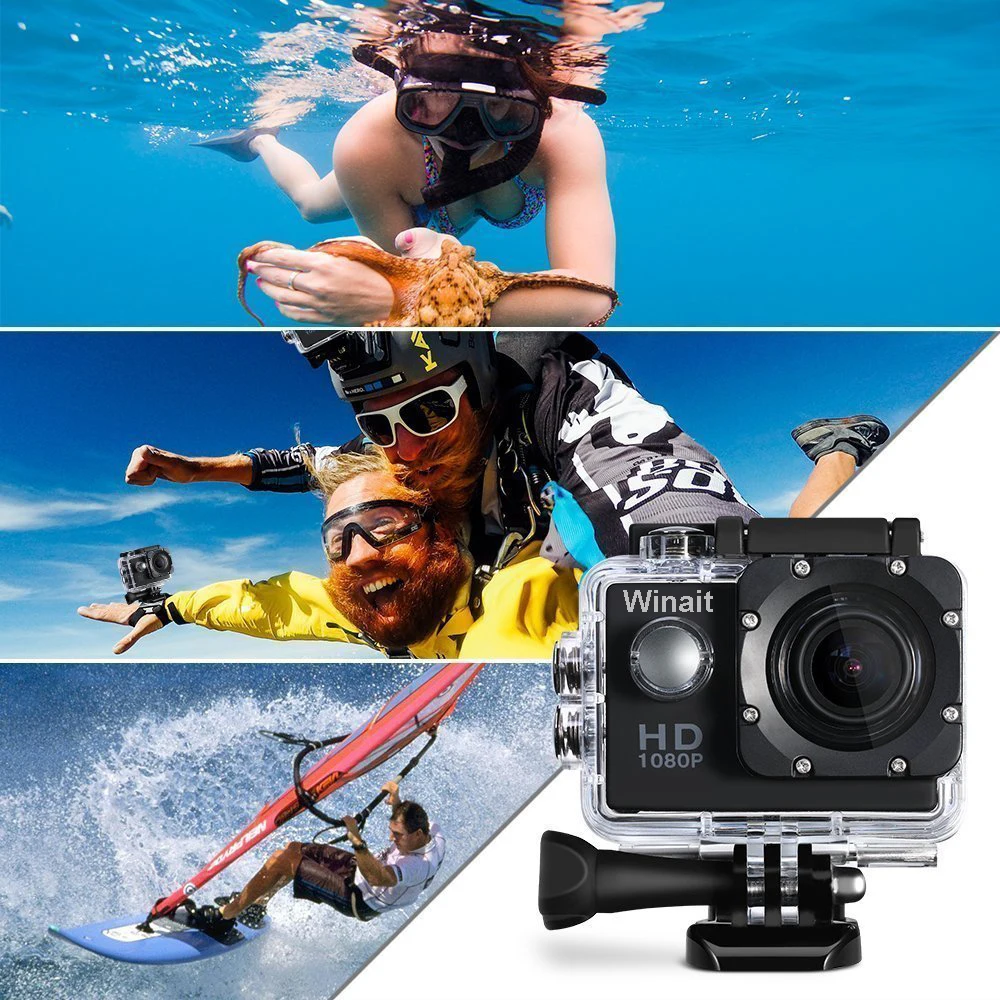 Winait Full HD 1080 P спортивная водоотталкивающая Камера GoPro видео Регистраторы возможностью погружения на глубину до 30 м подводный 2," ЖК-дисплей Дисплей мини спортивный DVR TF карты памяти максимум до 32 Гб