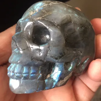 

LBSK306 Handicrafts Skull 256g Natural Healing Labradorite Stone cristal Gift Best Choose for Tank Fish Decoration