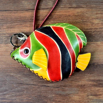 

Handmade genuine leather coin purse mini wallet cute cartoon animal fish bag cowhide leather purse coin bag small purse