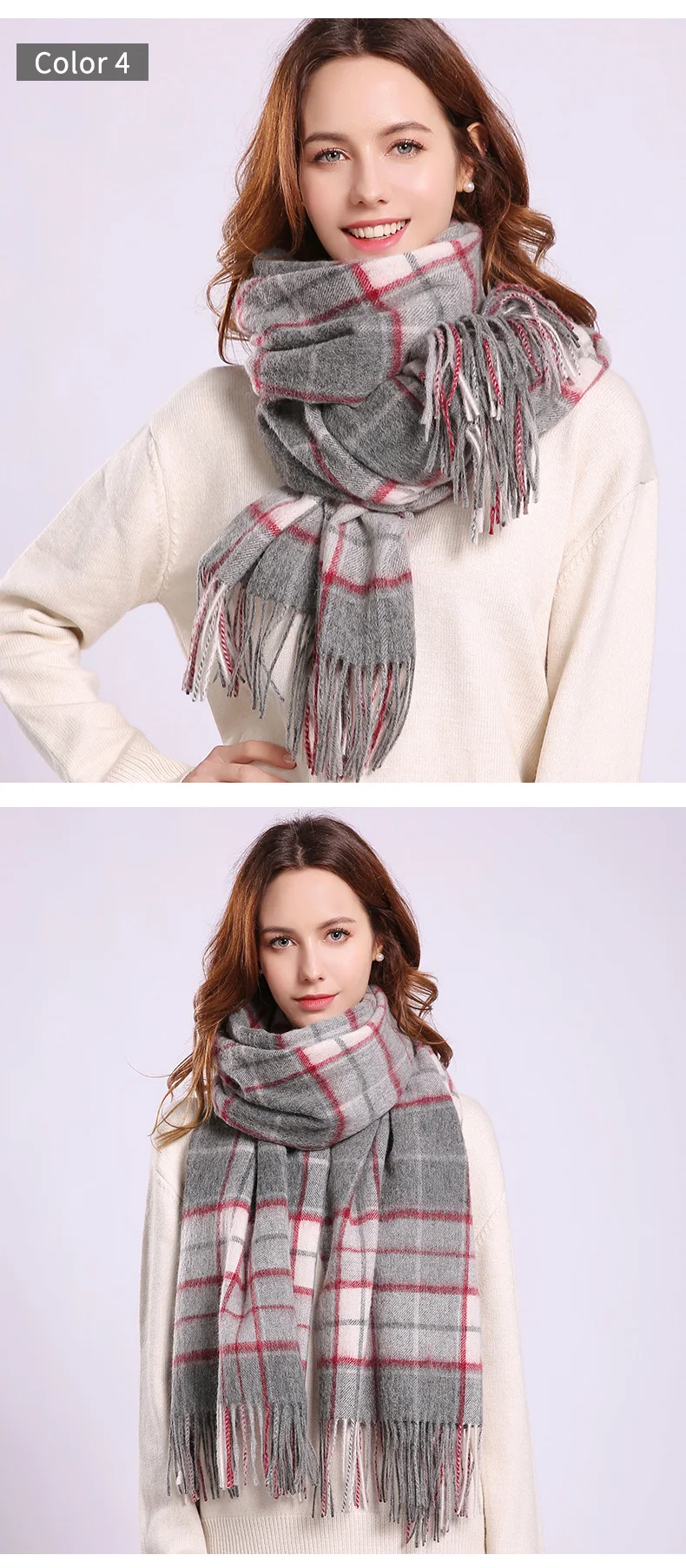Клетчатый шерстяной шарф для женщин, зимние шали и обертывания, Дамский бренд, плотный кашемировый клетчатый теплый шарф, шерстяной шарф
