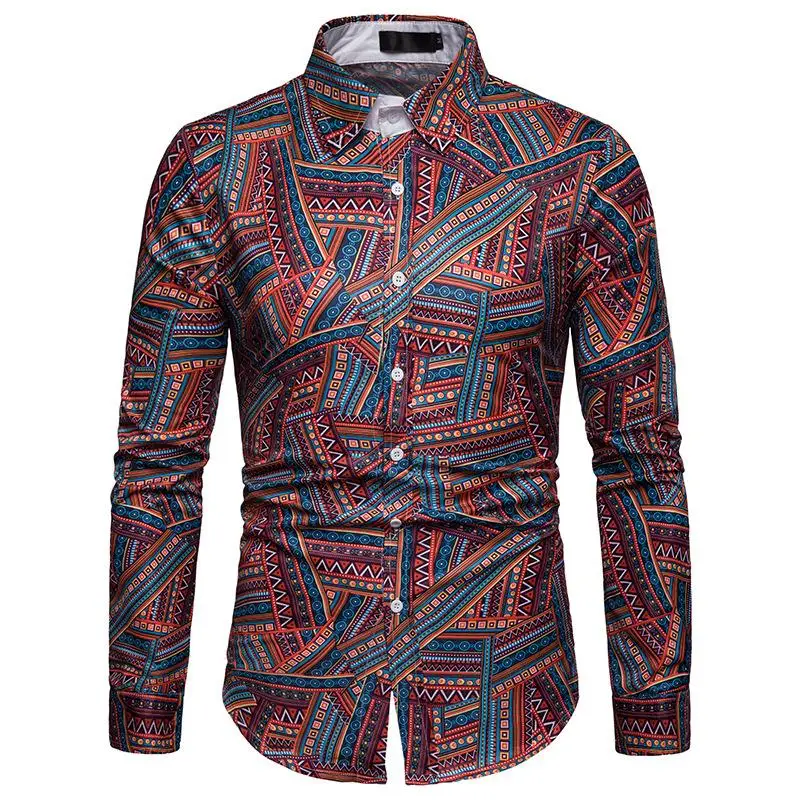 

Hawaiian Shirts Mens Casual National Style Long Sleeve Men Shirts Blouse Men's clothes