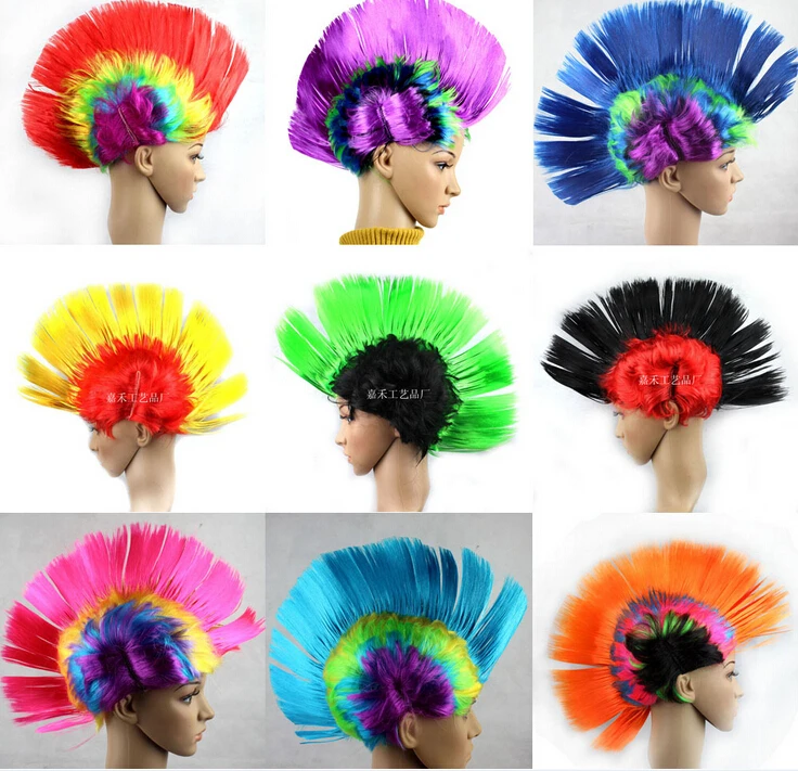 

Free Shipping 5pcs/lot Punk Colorful Red Green Black Halloween Party Short Mohawk Wig