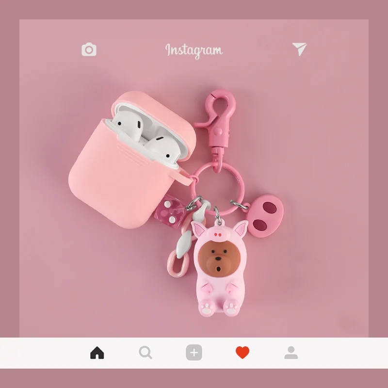 Роскошный супер милый силиконовый чехол для Apple AirPods 1 2 с розовым свиным носом и Bluetooth - Цвет: Розовый