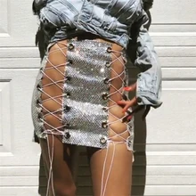 Женская юбка с высоким поясом, сшивание металла, сверло, сексуальная женская юбка для ночного клуба, женская модная юбка пляжная одежда, ткань