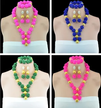 

Handmade 9 Colors African Crystal Balls Necklace Set Chunky Beads Pendant Choker Necklace Jewelry Set Free Shipping 10056