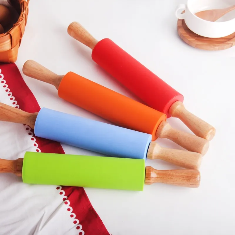 

wooden handle roller silicone rolling pin 30cm