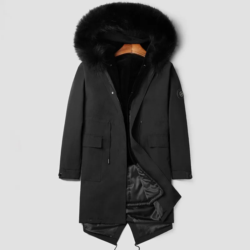 Мужское пальто с натуральным мехом, зимняя длинная куртка, пуховая парка, худи, Шерстяные Топы-30 градусов, одежда размера плюс, верхняя одежда, пальто