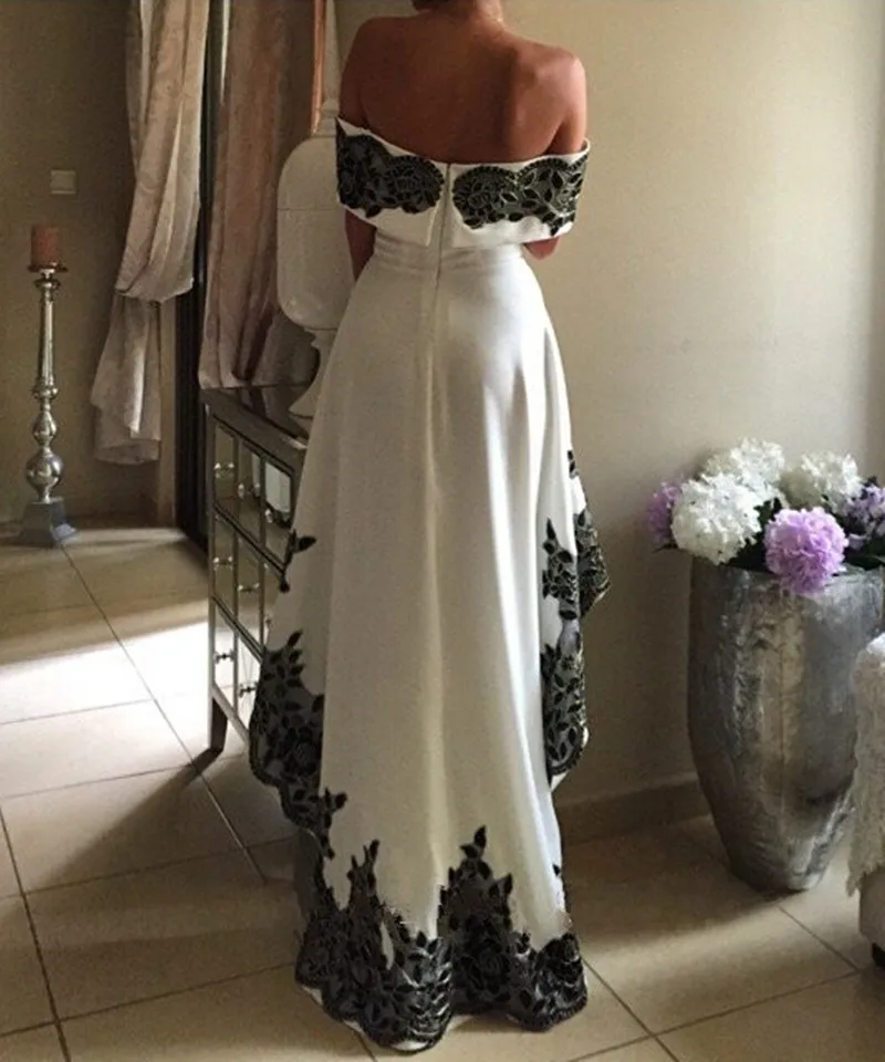 2016-Dubai-Arbaic-White-High-Low-Prom-Dresses-With-Black-Appliques-Beaded-Long-Train-Boat-Neck (2)