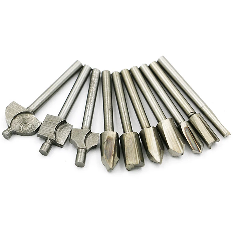 

10Pcs/Set High-speed Steel Woodworking Electric Grinding Knife 3*40mm Engraving Machine Pattern Cutter Milling Cutter Tool