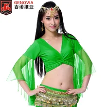 Женский сексуальный топ для танца живота, костюм, шифоновая блузка, женский топ, блуза, Одежда для танцев, 9 цветов