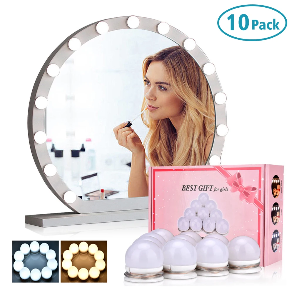 10 Светодиодный светильник лампы Набор ламп косметическое зеркало для макияжа 3 цвета яркость регулируемое зеркало для ванной с освещением косметические зеркала для макияжа