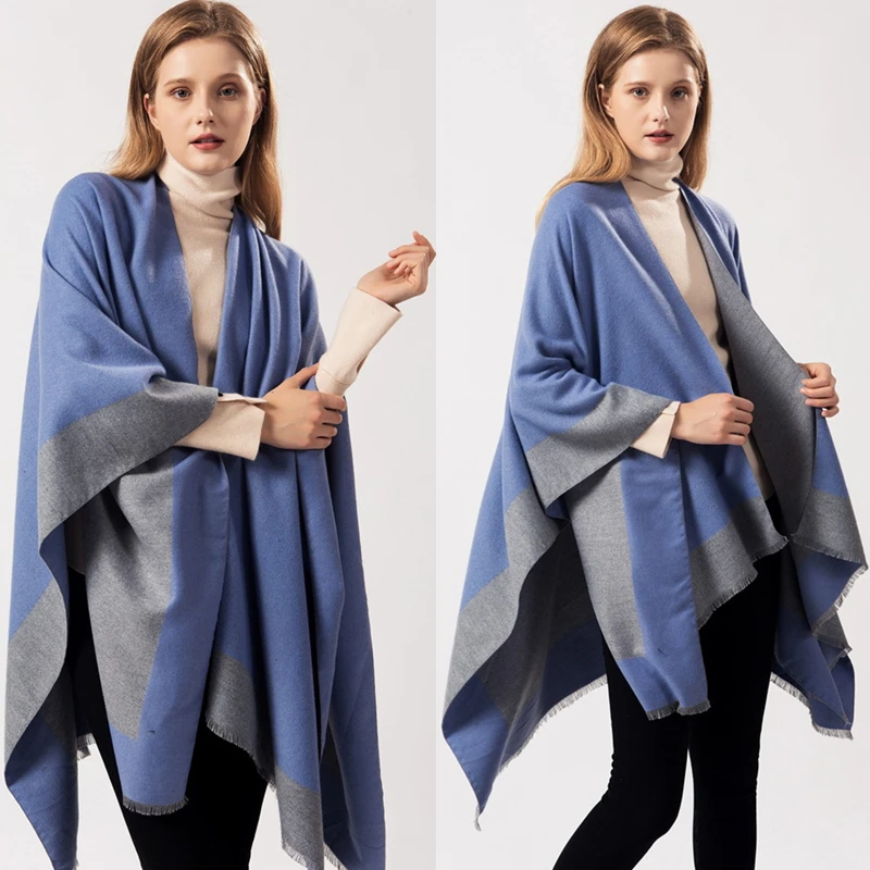 

2019 Poncho Solid Cashmere Scarf Blanket Winter New for Women Thick Warm Shawls Wrap High Quality Pashmina Casual Outdoor Coat