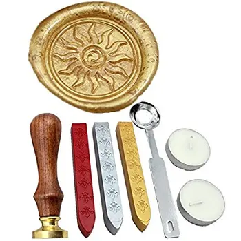 

Flame Vintage Rosewood Wax Seal Stamp Set With Gold Red Silver Sticks