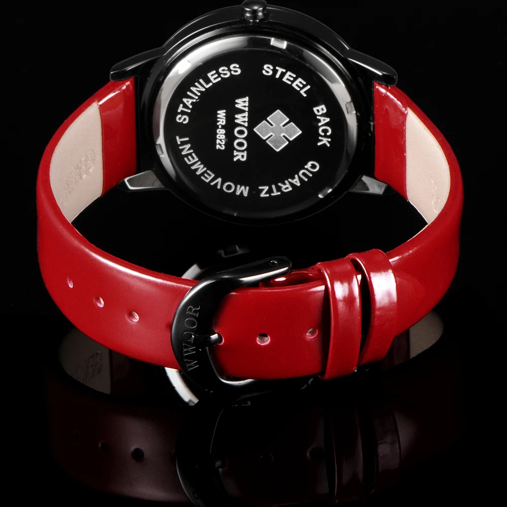 Женские часы бренд WWOOR Модные Кварцевые relojes mujer женские под платье бизнес красная