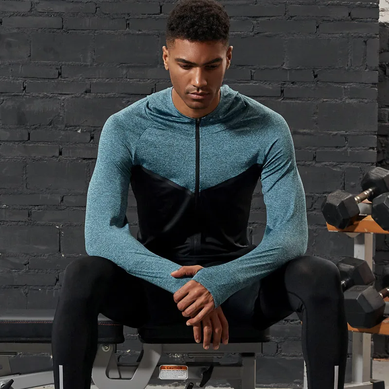 Vansydical Men's Outdoor Training Running Jackets Fitness GYM Zipper Hoodies Long Sleeve Workout Cycling Sportswear