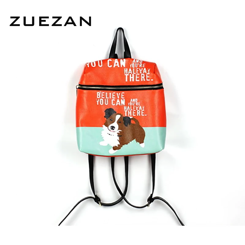 27*28*11cm Cute Puppy Dog Paneled Day Pack Soft 100% Real Cowhide Casual School Women Genuine Leather Shoulder Bag A317 | Багаж и сумки