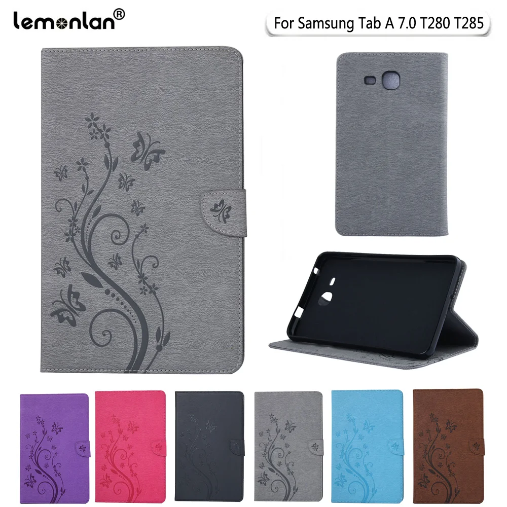 Lemonlan Tablet чехол для samsung Galaxy Tab A A6 7,0 T280 T285 SM-T280 бабочка тиснением кожаный флип чехол принципиально