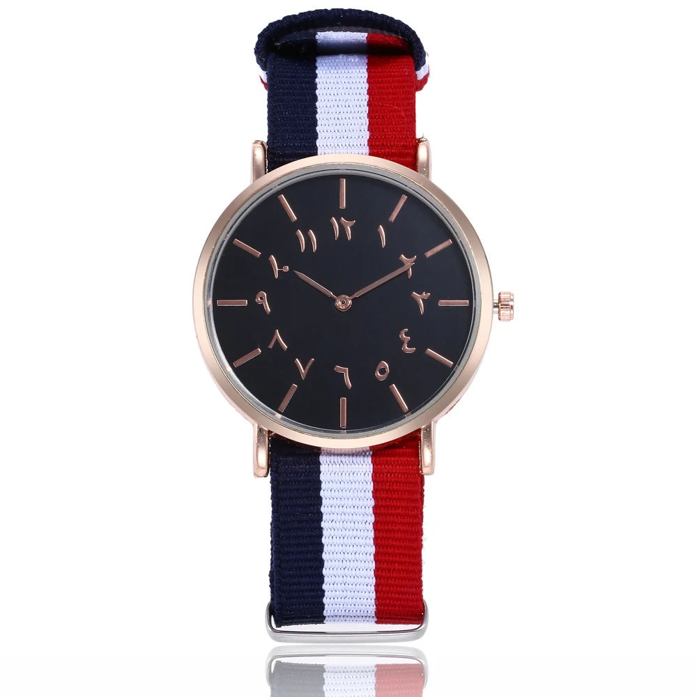 

Unique Ladies stripe nylon strap Quartz Watch Fashion casual Women Watch Originality Arabic Numbers Watch Relogio Feminino