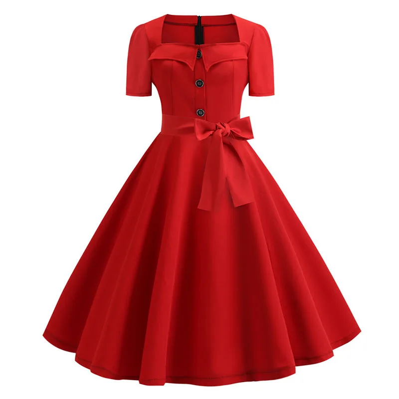 Womens Vintage 60s 50s Rockabilly Swing Pinup Slim Evening Party Skater Dress US 