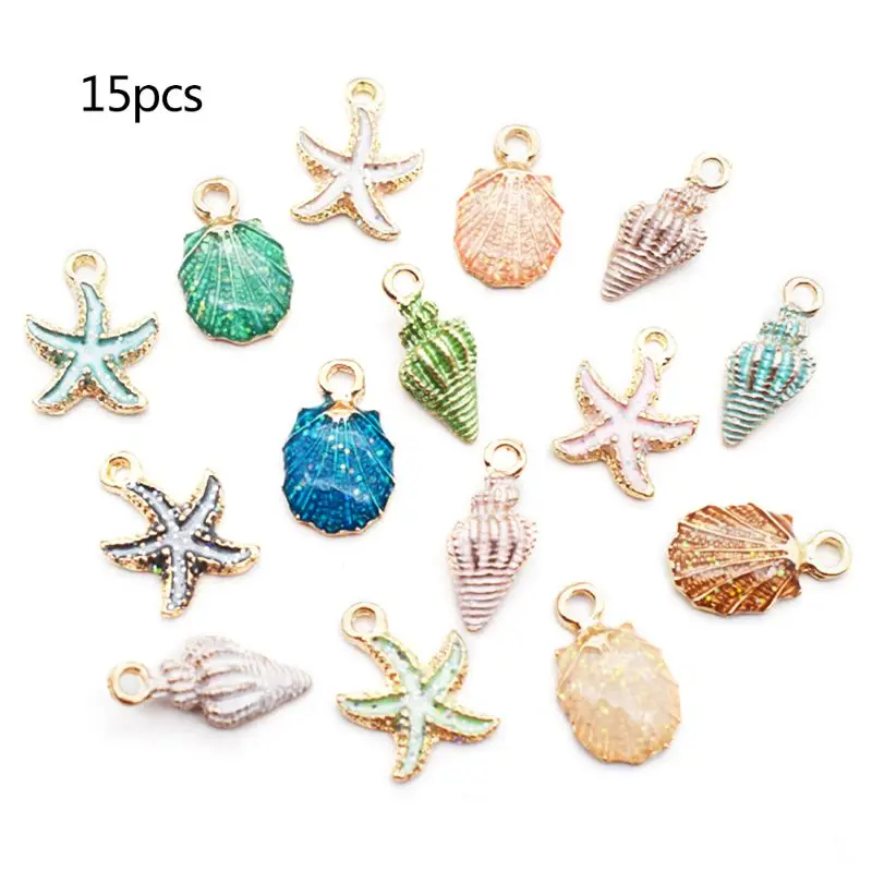 

13/15Pcs Assorted Plated Ocean Starfish Conch Shell Charms Pendant For DIY Jewelry Necklace Bracelet Earring Making Accessories