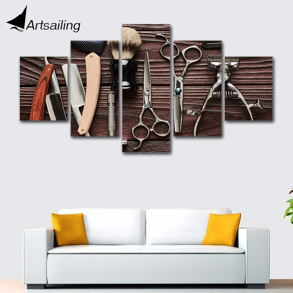 us $5.99 40% off|wall art framework 5 pieces hair salon hairdressing  posters canvas print modular canvas hd prints paintings-in painting &  calligraphy