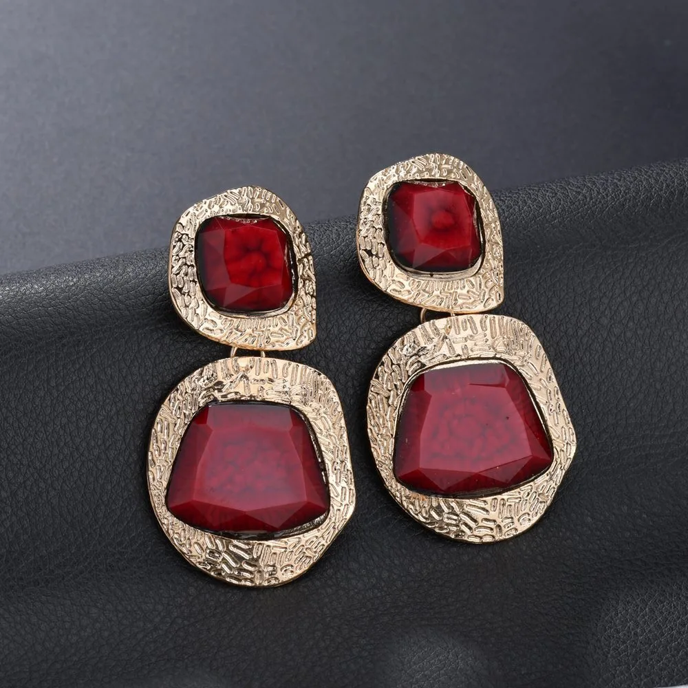 Europeans and Americans exaggerate artificial gemstone gold earrings, women retro autumn earrings, Bohemian wind (9)