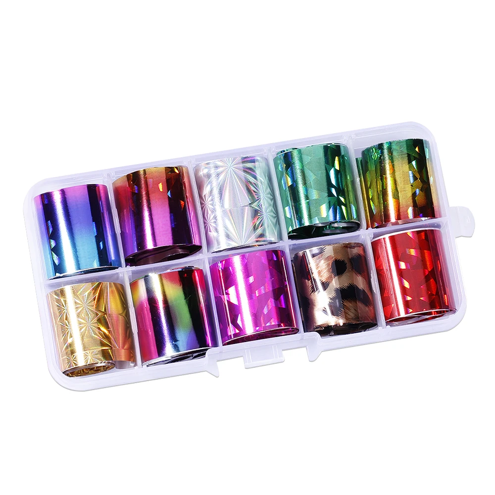 Set of 10pcs Starry Sky Nail Foil 10 colors Holographic Paper Decals Nail Art Transfer Sticker 2.5*100cm Tools 10PCS 8 nail stickers,nail art decoration,nail decals