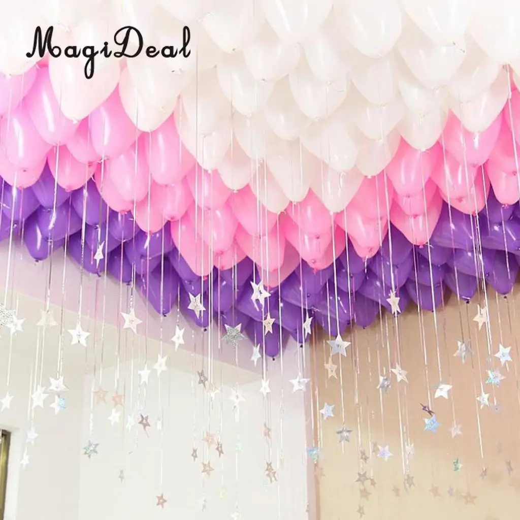 100x Shiny Plastic Stars Hanging Foil Balloon Swirl Tinsel Wedding Party Decor Blue/Gold/Silver