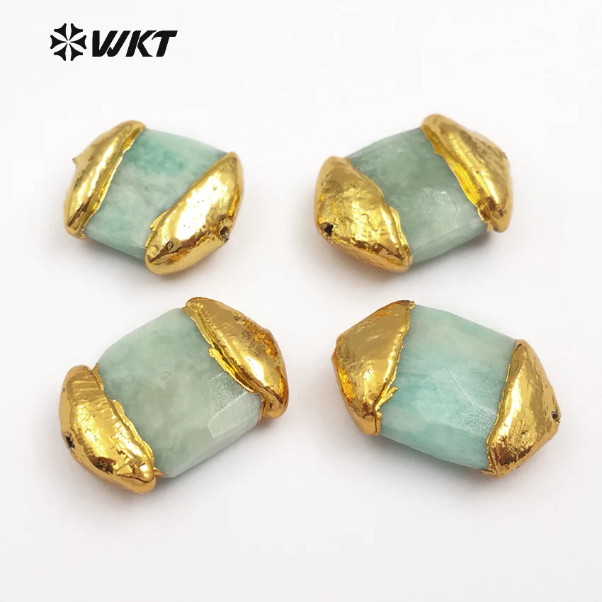 

JF291 Fashion Design Capped Stone Beads Natural Amazonite Gold Capped Beads For Women Jewelry Fingding Making Accessories