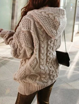 

Women Knitted Hooded Cardigan Sweater Winter Autumn Warm Loose Outwear Tops KS-shipping