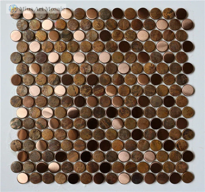 Circle metal tiles penny round copper backsplash A6YG89 on