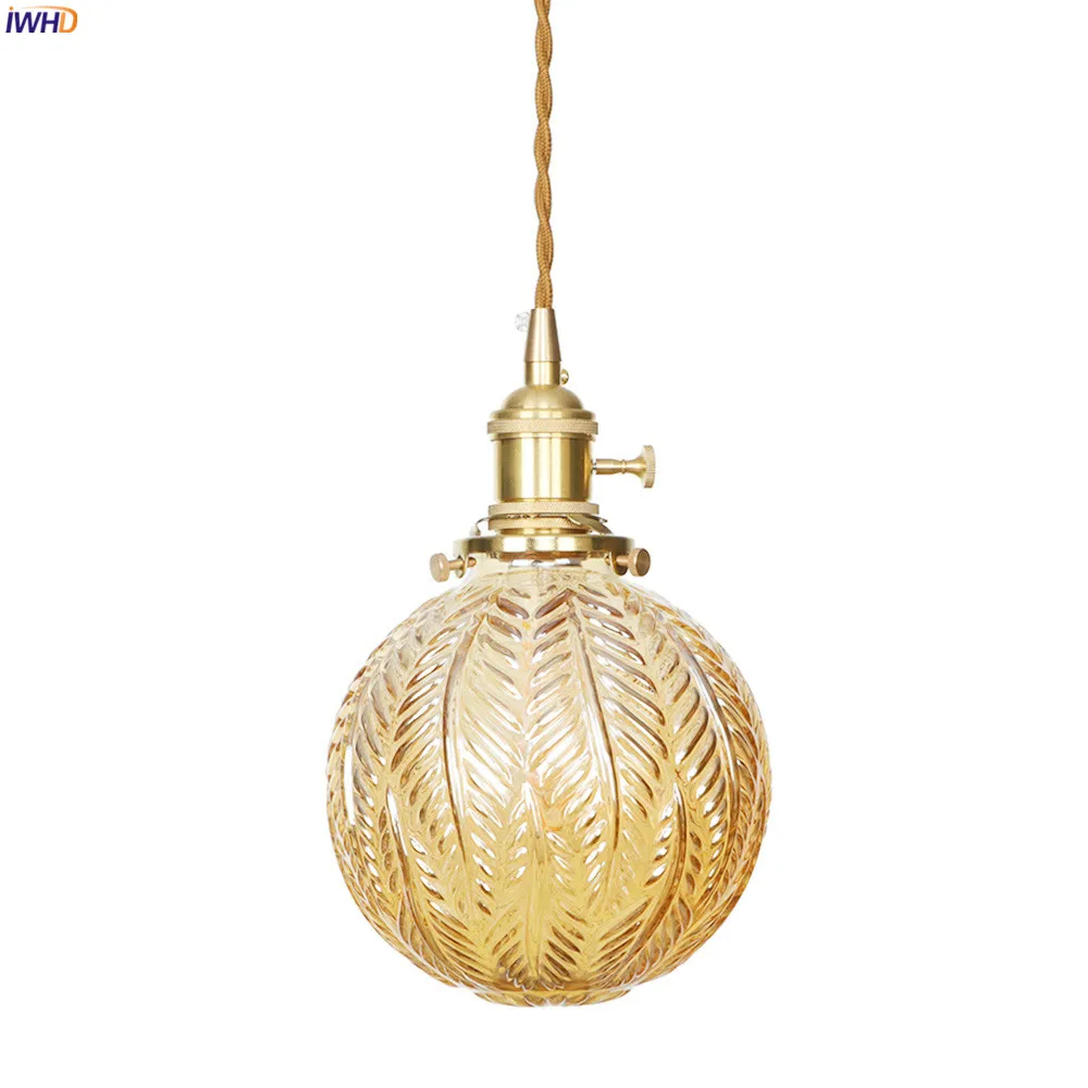 IWHD American Country LED Pendant Lamp Dinning Living Room Light Nordic Style Star Copper Glass Pendant Lights Fixtures Hanglamp