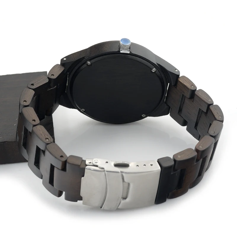 BOBO BIRD I26 Mens Unique Ebony Wooden Watches Deer Head Dial Casual Quartz Wrist Watches With Wood Links In Gift Watch Box