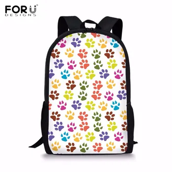 

FORUDESIGNS Funny Multicolor Cat Paw/Footprint School Bags for Boy Girl Cute Pattern Children Backpacks Primary Students Satchel