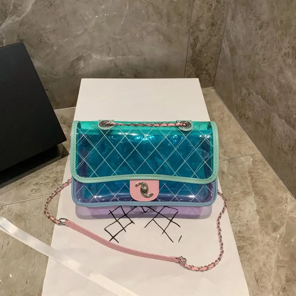 

Summer cool new female bag transparent one shoulder of one a sum of oblique cross chain bag jelly Lovely sweet little fresh