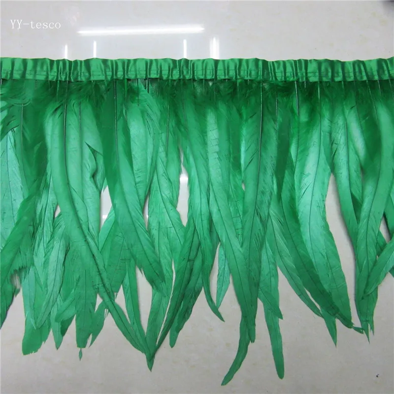 10 ярдов/lcolor петух отделка из перьев ленты 35-40 см шитье на петушиных перьев хвост бахрома DIY Свадебные украшения - Цвет: green
