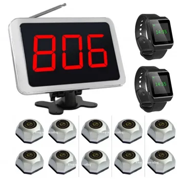 

Free shipping! Wireless screen call system,2 color screen wrist portable pager, 10 hamburger call button, 1 voice report display