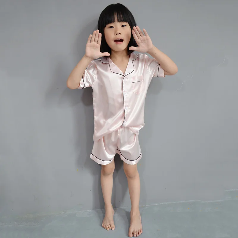 1-5Y Girls Pyjamas Satin Nightgown Sleepwear Smooth Silk Pajamas Kid Set UK