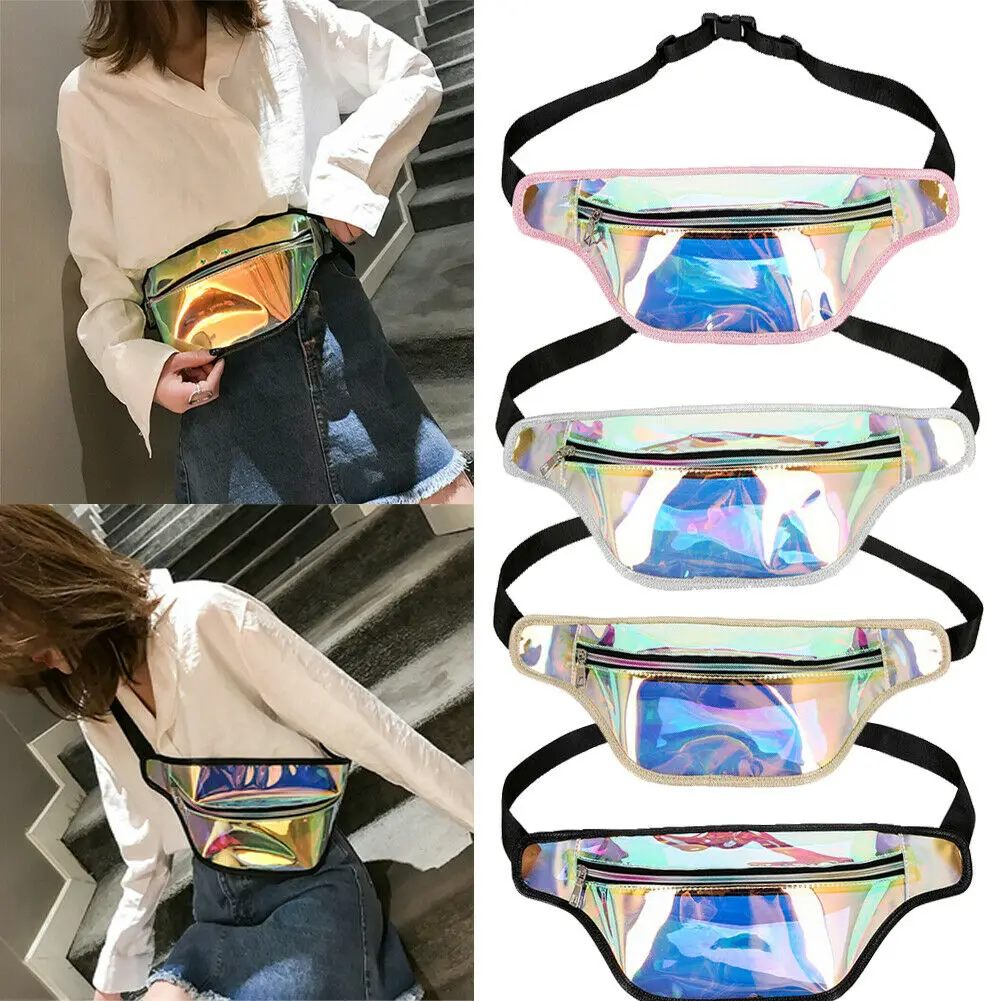

Fashion Waist Fanny Pack Women PU Leather Belt Zipper Laser Waist Bag Ladies Travel Shoulder Bag Chest Tote Purse