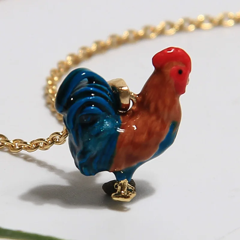 

France Dyxytwe Big cock Enamel glaze Gold pleated necklace For Women Unique Noble Party Brand Jewelry
