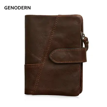 

GENODERN Retro Brown Men Wallet Large Capacity Male Purse with Removable Coin Pocket Genuine Leather Men Wallet Card Holders