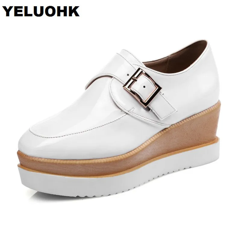 Casual Automne Coin Verni Black En Femme Chaussures Femmes Cuir Pompes Confort Talons white wine forme Plate Printemps Hauts Boucle q0Ow6O