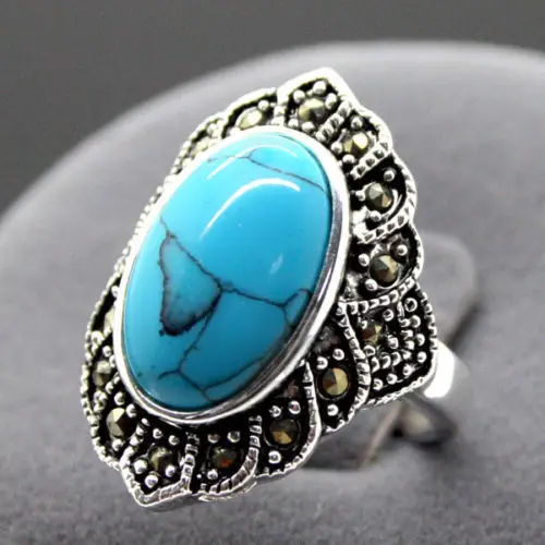 

NATURAL TIBETAN TURQUOISE 925 STERLING SILVER RING JEWELRY SIZE 7 8 9 10