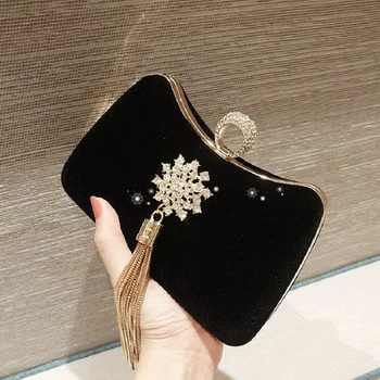 

New Crystal Clutch High Quality Sueded Evening Bags Women Wristlets Bag Hard Case Evening Bag Tassel Women Messenger Bags