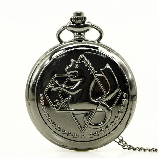 Черный Стальной алхимик кварцевые карманные часы Elric карманные часы с цепочкой ожерелье Аниме мальчики подарок оптом для мужчин и женщин - Цвет: Black