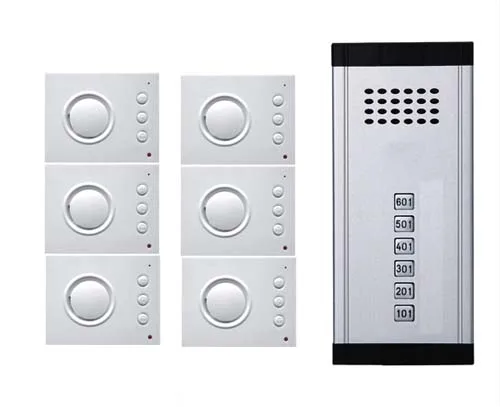 

Intercom System Direct Press Key Audio Door Phone for 6 apartments, 4-wired Audio Doorphone With Hand-free Indoor Units