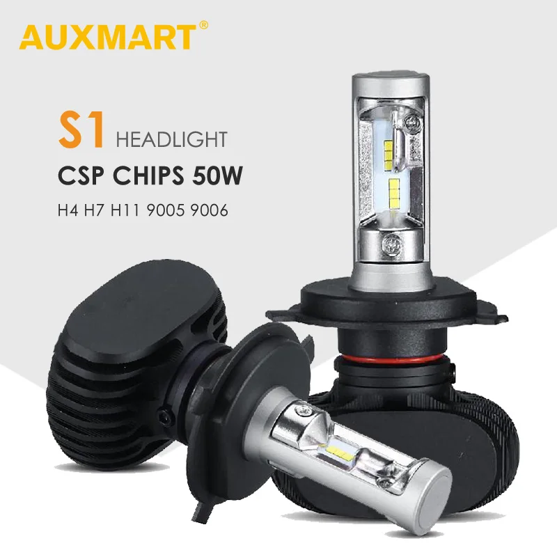 

Auxmart S1 Series Hi-Lo Beam H4 LED Headlight for Car 6500K Led H7 Front Bulbs H11 Led 9005 9006 Car Headlamps 12v 50W Fanless